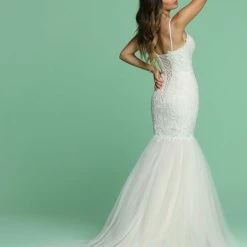 Mermaid Dresses Davinci Bridal 50621 Long Embellished Lace Mermaid Wedding Dress Tulle Gown