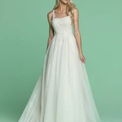 Ballgown Dresses Davinci Bridal 50628 Long Lace Glitter Tulle Ballgown Wedding Dress Pockets
