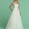 Ballgown Dresses Davinci Bridal 50628 Long Lace Glitter Tulle Ballgown Wedding Dress Pockets