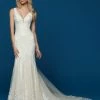 Davinci Bridal 50633 Long Lace Fit & Flare Wedding Dress Train Sheer Open Back Gown