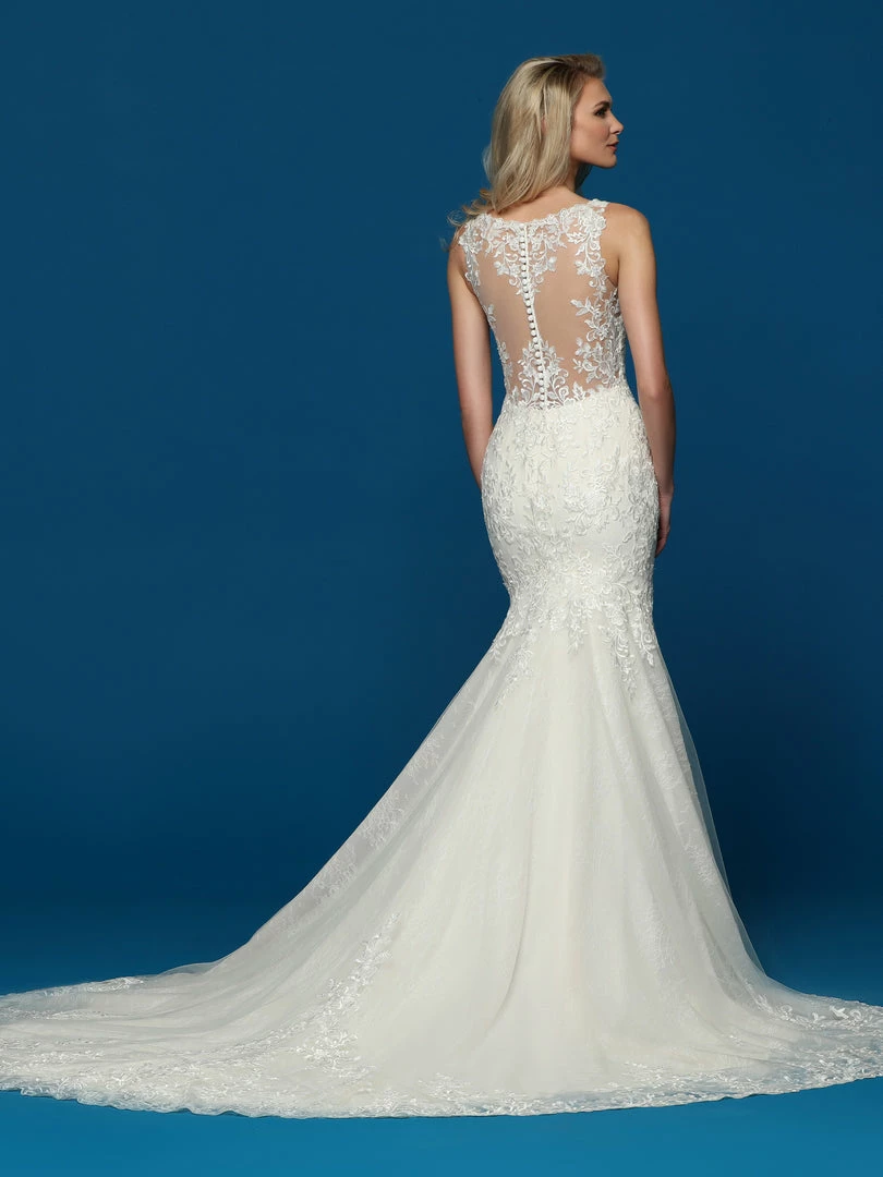 Davinci Bridal 50633 Long Lace Fit & Flare Wedding Dress Train Sheer Open Back Gown 4 Davinci Bridal 50633 Long Lace Fit & Flare Wedding Dress Train Sheer Open Back Gown