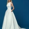 Ballgown Dresses Davinci Bridal 50636 High Neck Satin Ballgown Wedding Dress Pockets Sheer Lace Back Gown
