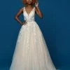 Ballgown Dresses Davinci Bridal 50637 Long A Line Sheer Lace V Neck Wedding Dress Train Floral Gown