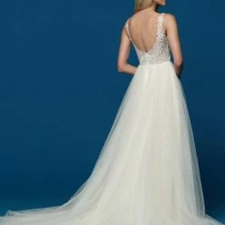 Davinci Bridal 50643 Long A Line Shimmer Ballgown Wedding Dress Lace V Neck Gown Train Ballgown Dresses