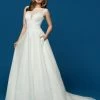Ballgown Dresses Davinci Bridal 50644 Glitter Tulle Ballgown Wedding Dress Lace Bodice Pockets Train