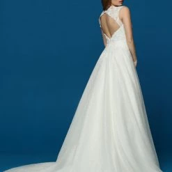 Ballgown Dresses Davinci Bridal 50644 Glitter Tulle Ballgown Wedding Dress Lace Bodice Pockets Train