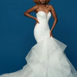 Davinci Bridal 50653 Fit And Flare Wedding Dress Lace Ruffle Strapless Mermaid Mermaid Dresses