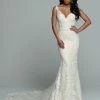 In Stock Mermaid Dresses Davinci Bridal 50660 Size 12 Ivory/Blush Fitted Lace Wedding Dress Sheer Straps Bridal Gown