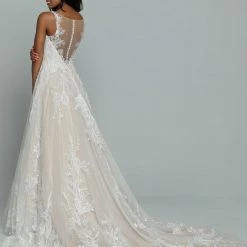 Davinci Bridal 50672 A Line Lace Ballgown Wedding Dress Sheer Back Bridal Gown