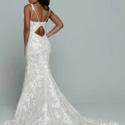 Davinci Bridal 50674 Long Fitted Lace Mermaid Wedding Dress Cut Out Back Bridal Gown