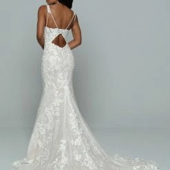 Davinci Bridal 50674 Long Fitted Lace Mermaid Wedding Dress Cut Out Back Bridal Gown