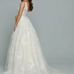 Ballgown Dresses Davinci Bridal 50675 A Line Lace Ballgown Wedding Dress Bridal Gown Sheer High Neck