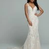 Davinci Bridal 50678 Fitted Beaded Lace Mermaid Wedding Dress Sheer Bridal Gown Mermaid Dresses