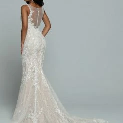 Davinci Bridal 50678 Fitted Beaded Lace Mermaid Wedding Dress Sheer Bridal Gown Mermaid Dresses