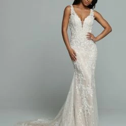 Davinci Bridal 50678 Fitted Beaded Lace Mermaid Wedding Dress Sheer Bridal Gown Mermaid Dresses