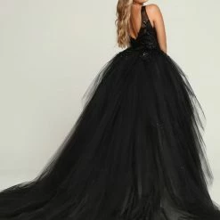 Davinci Bridal 50681 Black Lace Sequin Wedding Dress Ballgown Layer Gown Train V Neck Ballgown Dresses