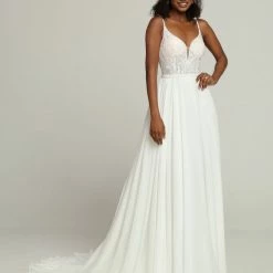 Davinci Bridal 50682 Long Chiffon Beaded A Line Wedding Dress Bridal Gown Backless Dresses