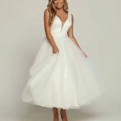 Davinci Bridal 50685 Tea Length Ballgown Removable Skirt Wedding Dress Bridal Gown Tulle