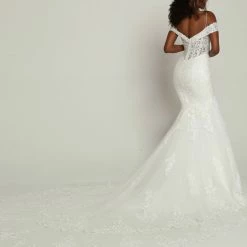 Davinci Bridal 50686 Sheer Beaded Off The Shoulder Mermaid Wedding Dress Bridal Gown Train