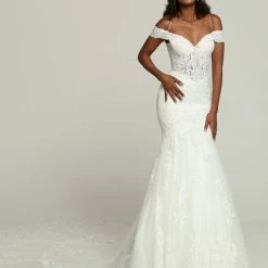 Davinci Bridal 50686 Sheer Beaded Off The Shoulder Mermaid Wedding Dress Bridal Gown Train