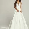 Ballgown Dresses Davinci Bridal 50690 Satin A Line Ballgown Wedding Dress Sheer Rhinestone V Neck Bridal Gown