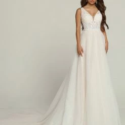 Davinci Bridal 50691 Sheer Beaded Bodice Sequin Ballgown A Line Wedding Dress Bridal Gown