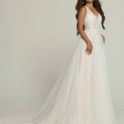 Davinci Bridal 50691 Sheer Beaded Bodice Sequin Ballgown A Line Wedding Dress Bridal Gown