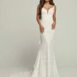 Davinci Bridal 50694 Boho Lace Romantic Mermaid Wedding Dress Bow Chiffon Bridal Gown