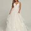 Davinci Bridal 50695 A Line Ruffle Layer Ballgown Wedding Dress Lace V Neck Bridal Gown