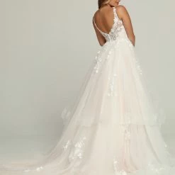 Davinci Bridal 50695 A Line Ruffle Layer Ballgown Wedding Dress Lace V Neck Bridal Gown