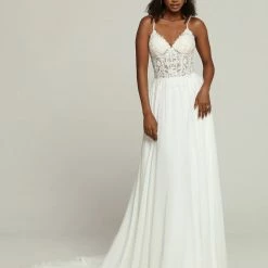 Davinci Bridal 50696 Beaded Sheer A Line Wedding Dress V Neck Chiffon Bridal Gown
