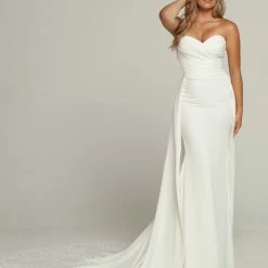 Davinci Bridal 50697 Destination Fitted Satin Wedding Dress Overskirt Bridal Gown Simple