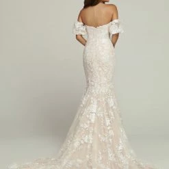 Davinci Bridal 50698 Long Lace Fitted Mermaid Wedding Dress Puff Sleeve Bridal Gown Off Shoulder