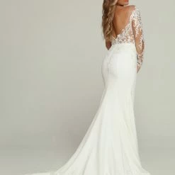 Backless Dresses Davinci Bridal 50701 Long Sleeve Sheer Lace Wedding Dress Train Off The Shoulder Bridal Gown