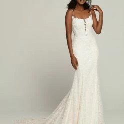 Davinci Bridal 50702 Long Fit & Flare Lace Wedding Dress Plunging Neckline Bridal Gown