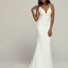 Davinci Bridal 50708 Fitted Satin Lace Wedding Dress Sheer Train Bridal Gown Beaded