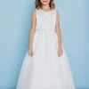 Rosebuds 5105 Long Pearl Accented Flower Girl Dress High Neck First Communion Long Sleeve Dresses