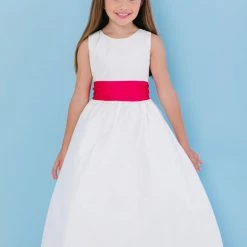 Rosebuds 5106 Long Silk Flower Girl Dress First Communion Gown Sash Long Sleeve Dresses