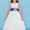 Long Sleeve Dresses Rosebuds 5115 Long Silk Flower Girl Dress Crystal Sash Belt First Communion