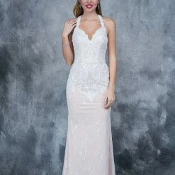 In Stock Nina Canacci 5116 Size 4 Long Lace Fitted Wedding Dresss Racer Back Halter Gown