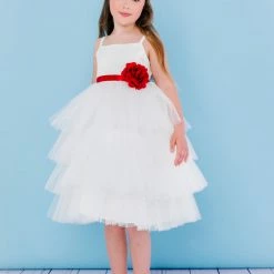 Rosebuds 5117 Tea Length Layered Flower Girl Dress Flower Ribbon