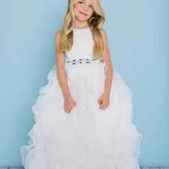 Rosebuds 5122 Long Ruffle Flower Girl Dress Embellished Belt First Communion