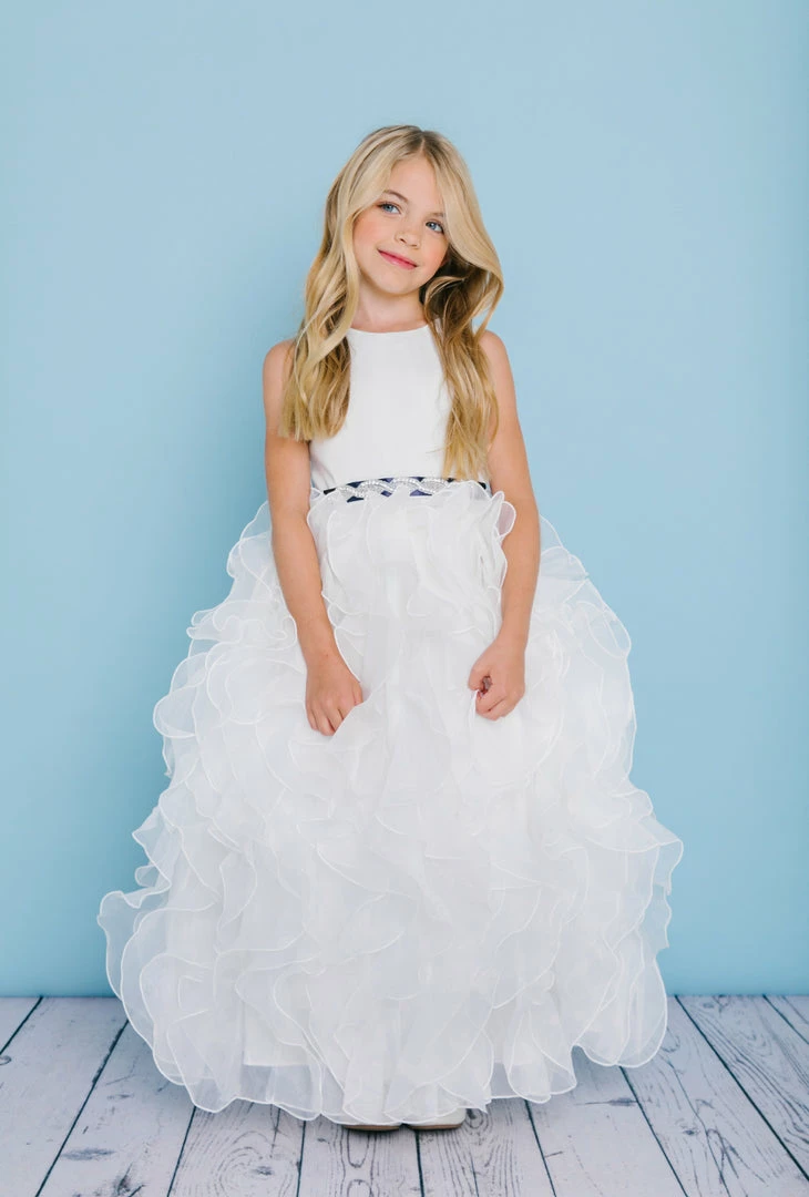 Rosebuds 5122 Long Ruffle Flower Girl Dress Embellished Belt First Communion 3 Rosebuds 5122 Long Ruffle Flower Girl Dress Embellished Belt First Communion