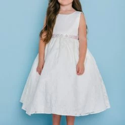 Rosebuds 5124 Tea Lngth Satin & Lace Flower Girl Dress Crystal Ribbon Gown