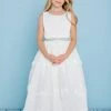 Rosebuds 5128 Long Flower Girl Dress 3d Floral Applique Skirt Belt Long Sleeve Dresses