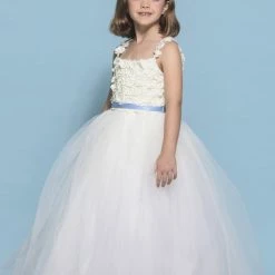 Rosebuds 5131 Long Ballgown Flower Girl Dress 3D Floral Appliques Ballgown Dresses