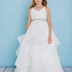 Rosebuds 5132 Long Layer Ruffle Flower Girl Dress V Neck First Communion