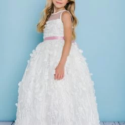 Rosebuds 5133 Long Floral Applique Flower Girl Dress Lace Ballgown Formal Ballgown Dresses