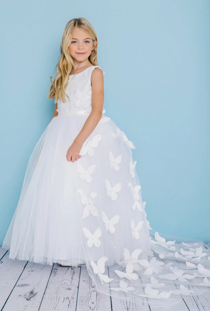 Rosebuds 5134 Long Flower Girl Dress 3D Detachable Train First Communion 3 Rosebuds 5134 Long Flower Girl Dress 3D Detachable Train First Communion