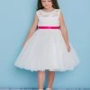 Rosebuds 5136 Short Knee Length Flared Flower Girl Dress Sheer BNeckline 1 Rosebuds 5136 Short Knee Length Flared Flower Girl Dress Sheer BNeckline